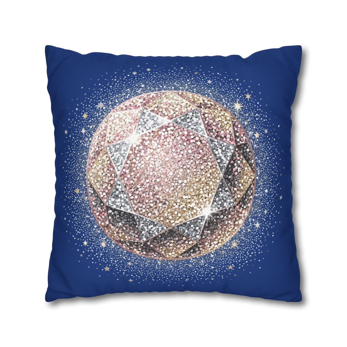Glittery Navy Spun Polyester Square Pillowcase