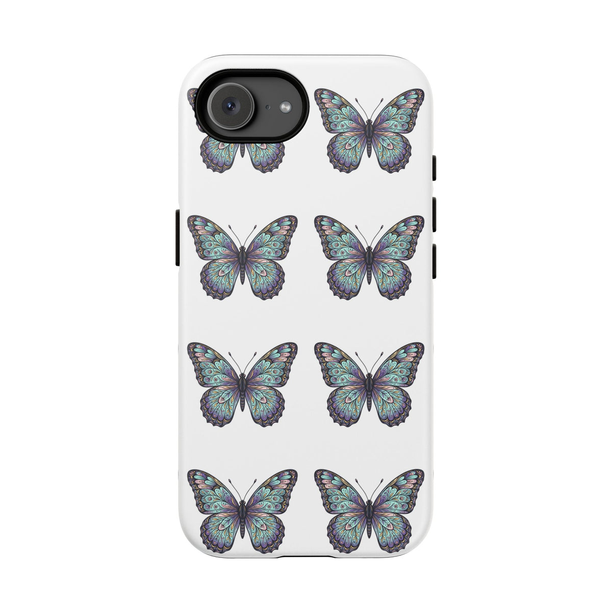 Butterfly Pattern Tough Phone Case — Vintage Teal Floral Protective Cover