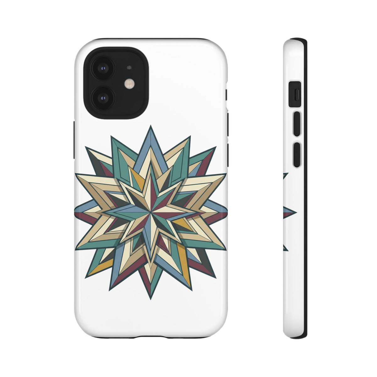 Geometric Star Phone Case — Teal & Earthtone Mandala Design