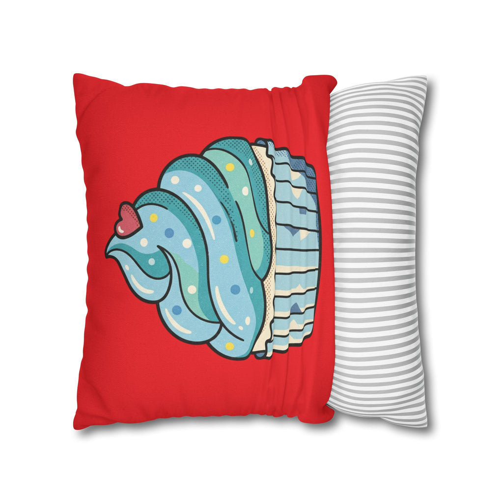 Cupcake Pillowcase - Cute Blue Frosting Decorative Throw Pillow Cover- Red