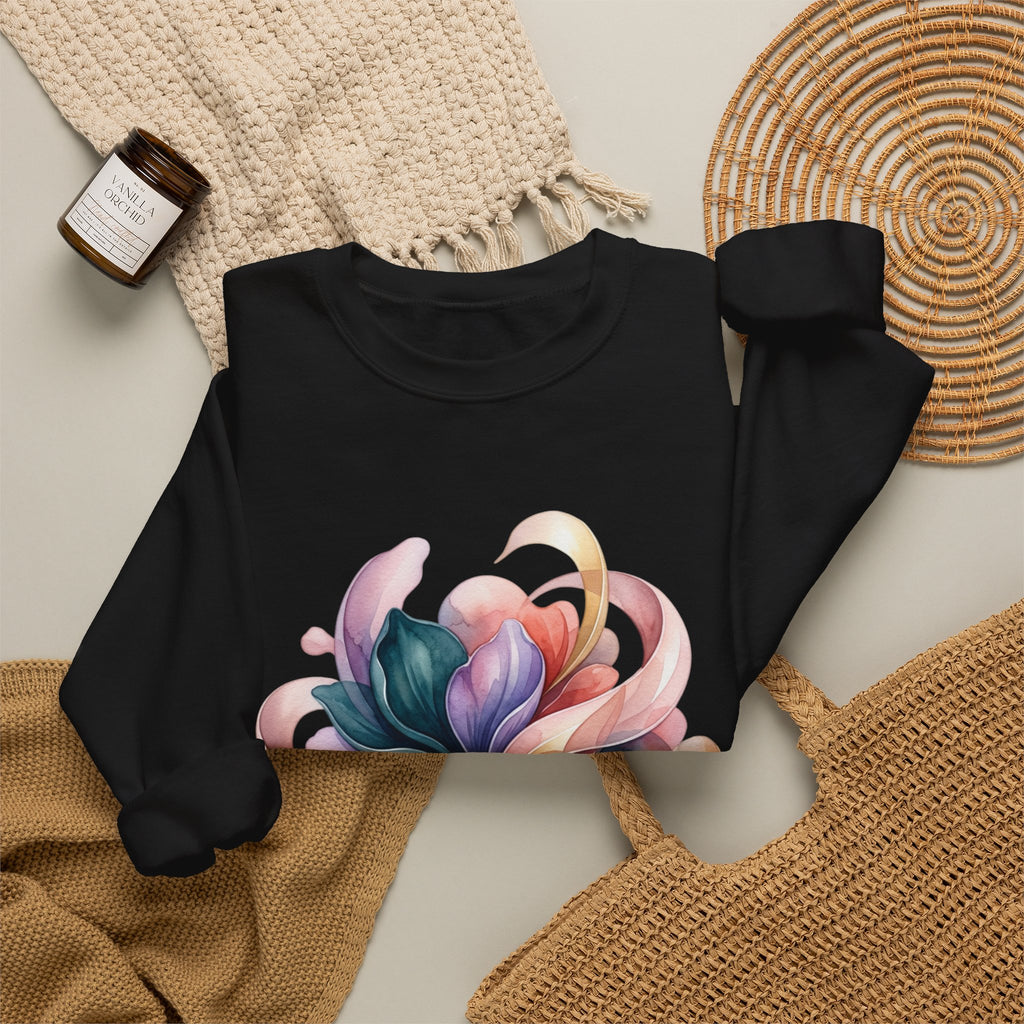 Abstract Floral Crewneck Sweatshirt — Pastel Swirl Art Pullover