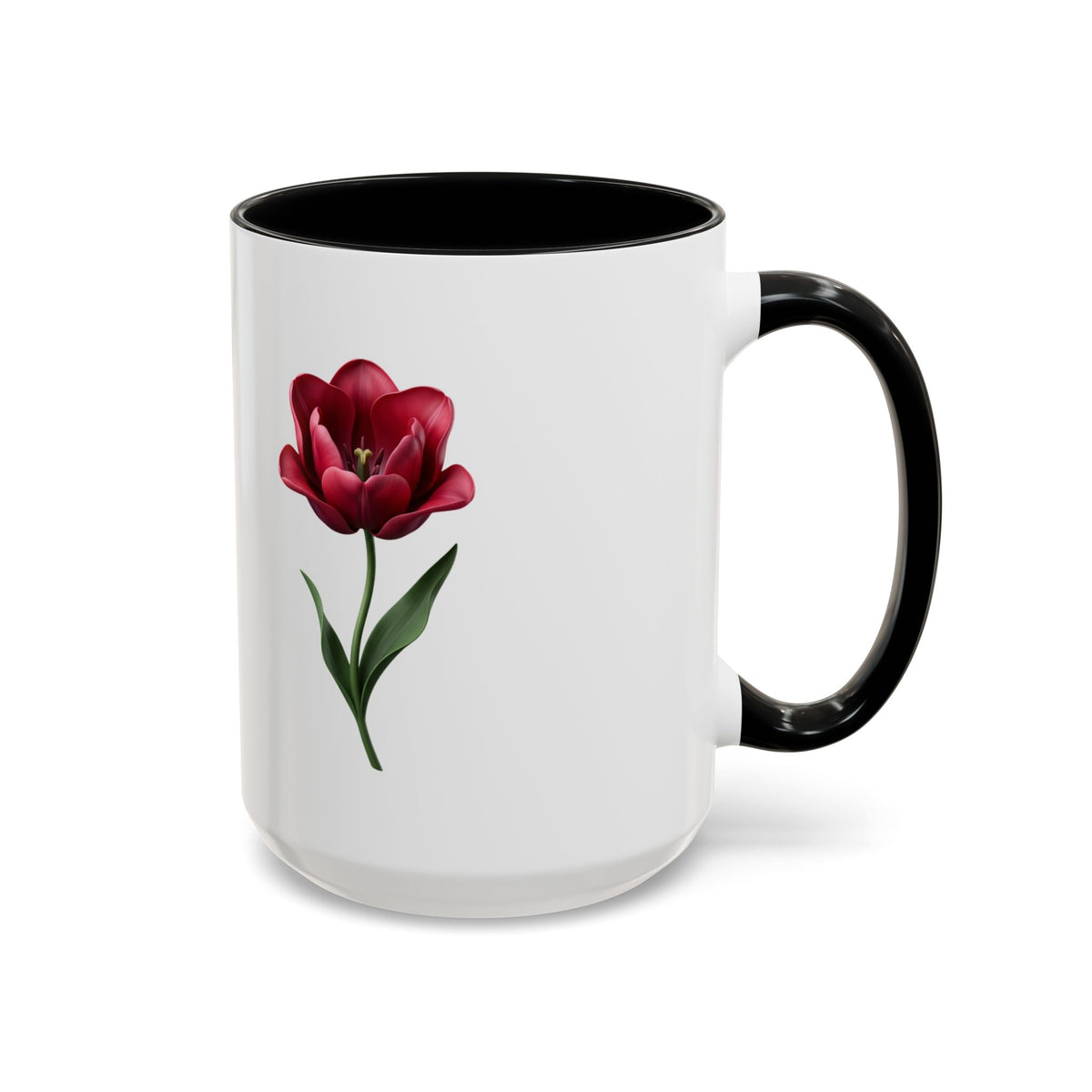 Red Tulip Accent Coffee Mug – Floral 11/15oz Ceramic Mug