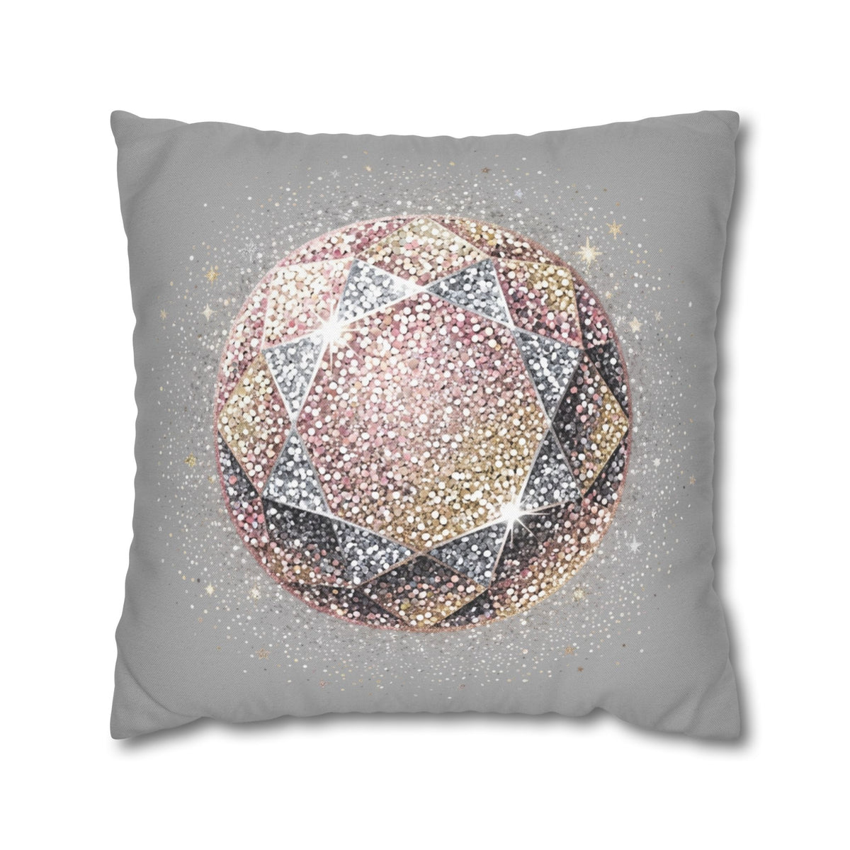 Glittery Light Grey Spun Polyester Square Pillowcase