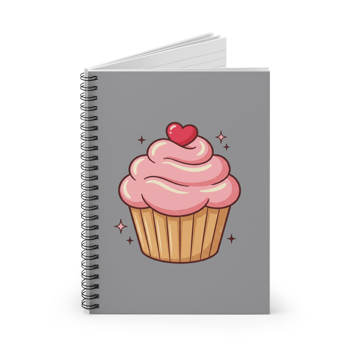 Pink Cupcake Spiral Notebook - Ruled Line- Grey