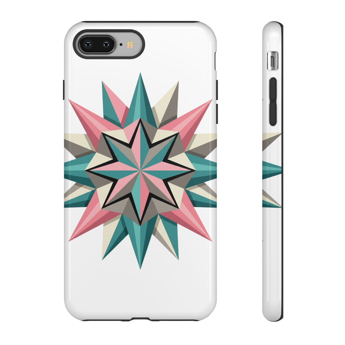 Geometric Star Tough Phone Case – Pink Teal Compass Design