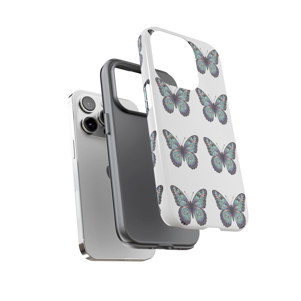 Butterfly Pattern Tough Phone Case — Vintage Teal Floral Protective Cover