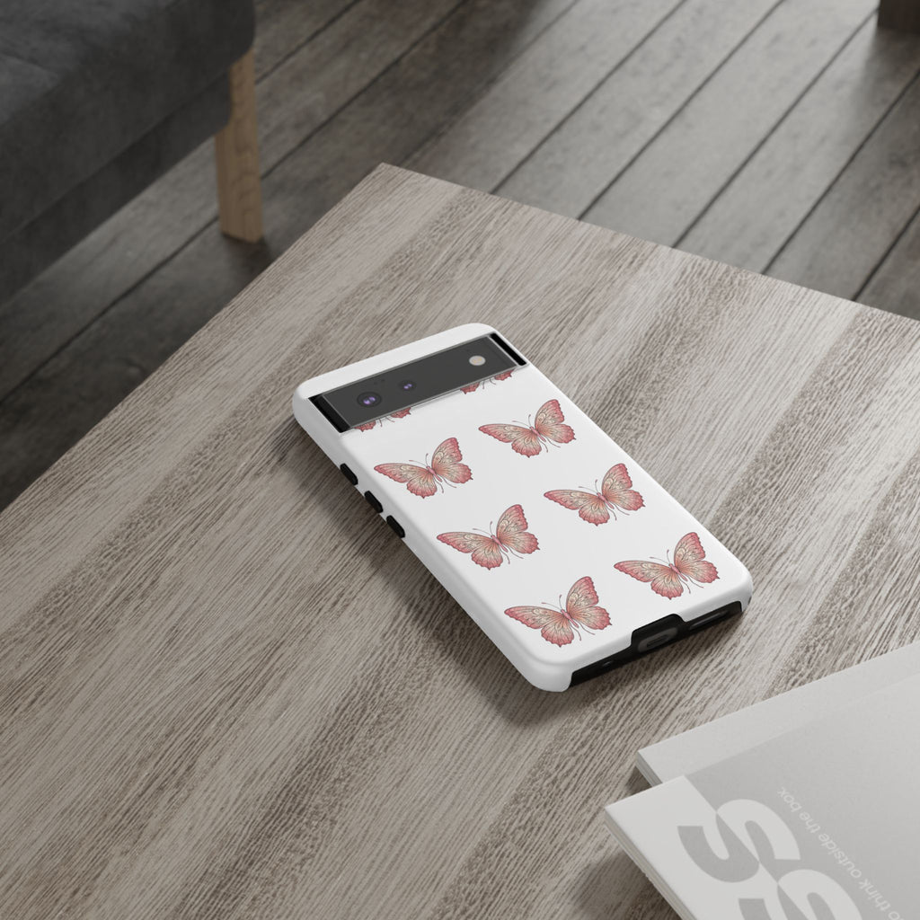 Pink Butterfly Tough Phone Case — Floral Pattern Protective Cover