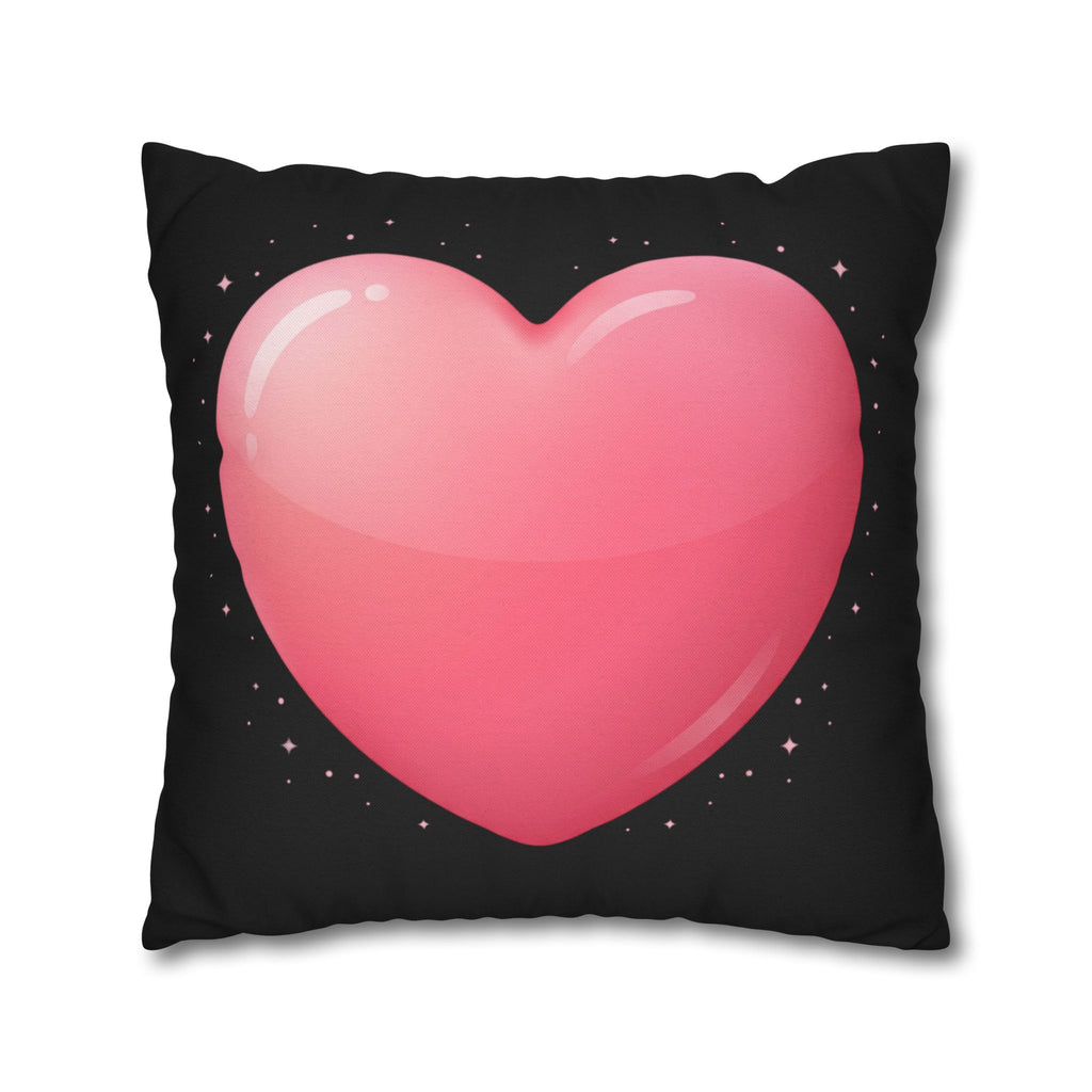 Pink Heart Black Spun Polyester Square Pillowcase