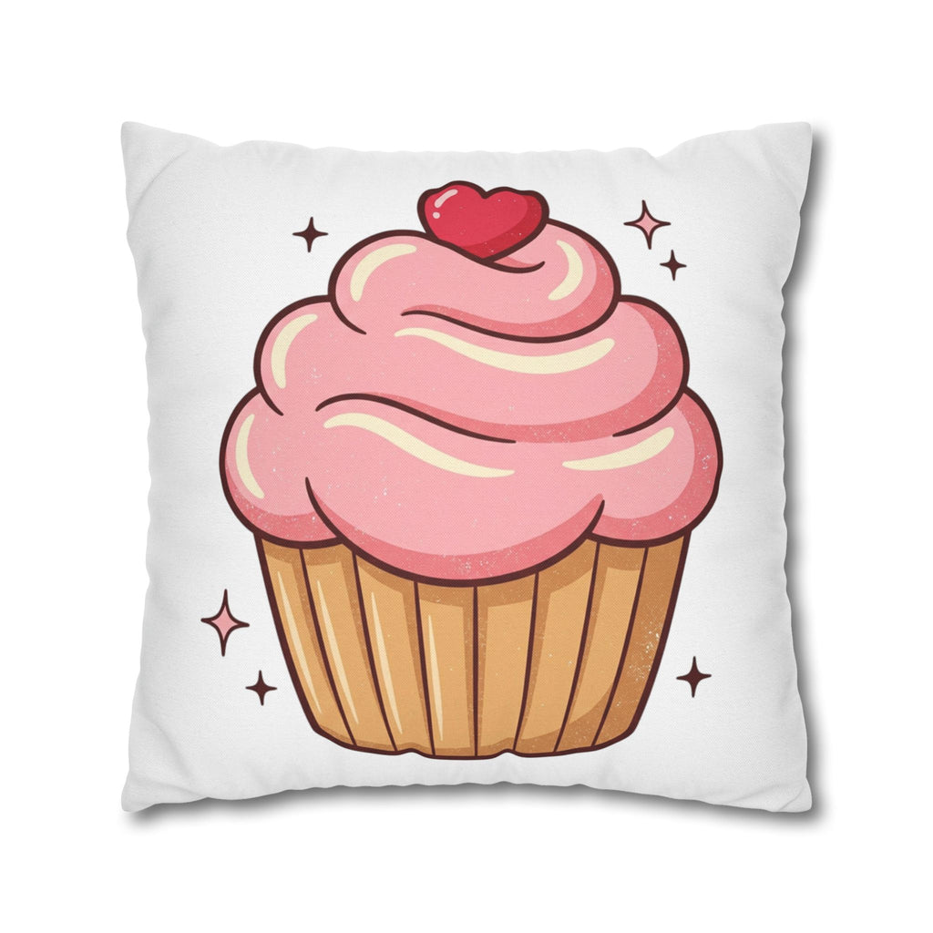 Pink Cupcake Spun Polyester Square Pillowcase- White