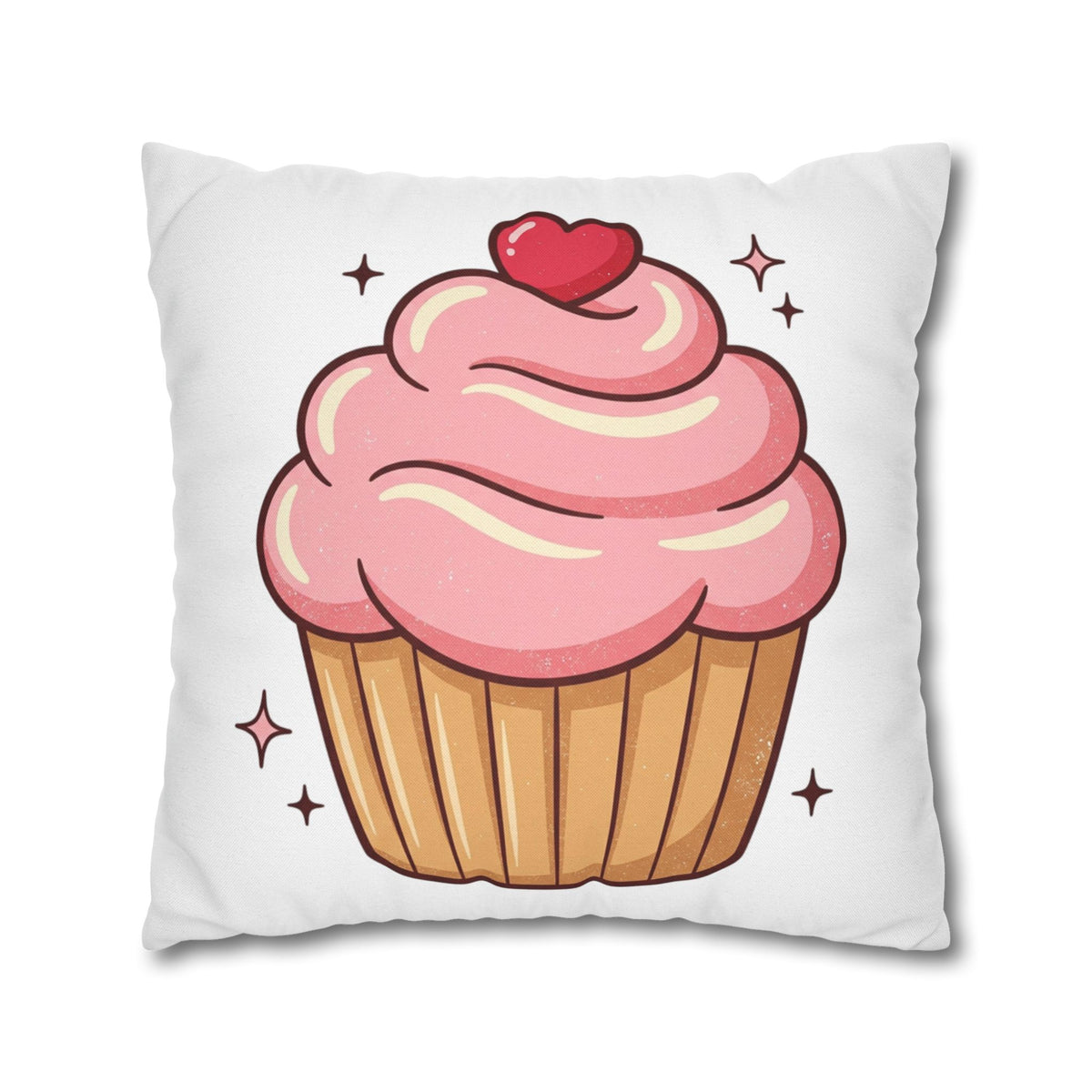 Pink Cupcake Spun Polyester Square Pillowcase- White