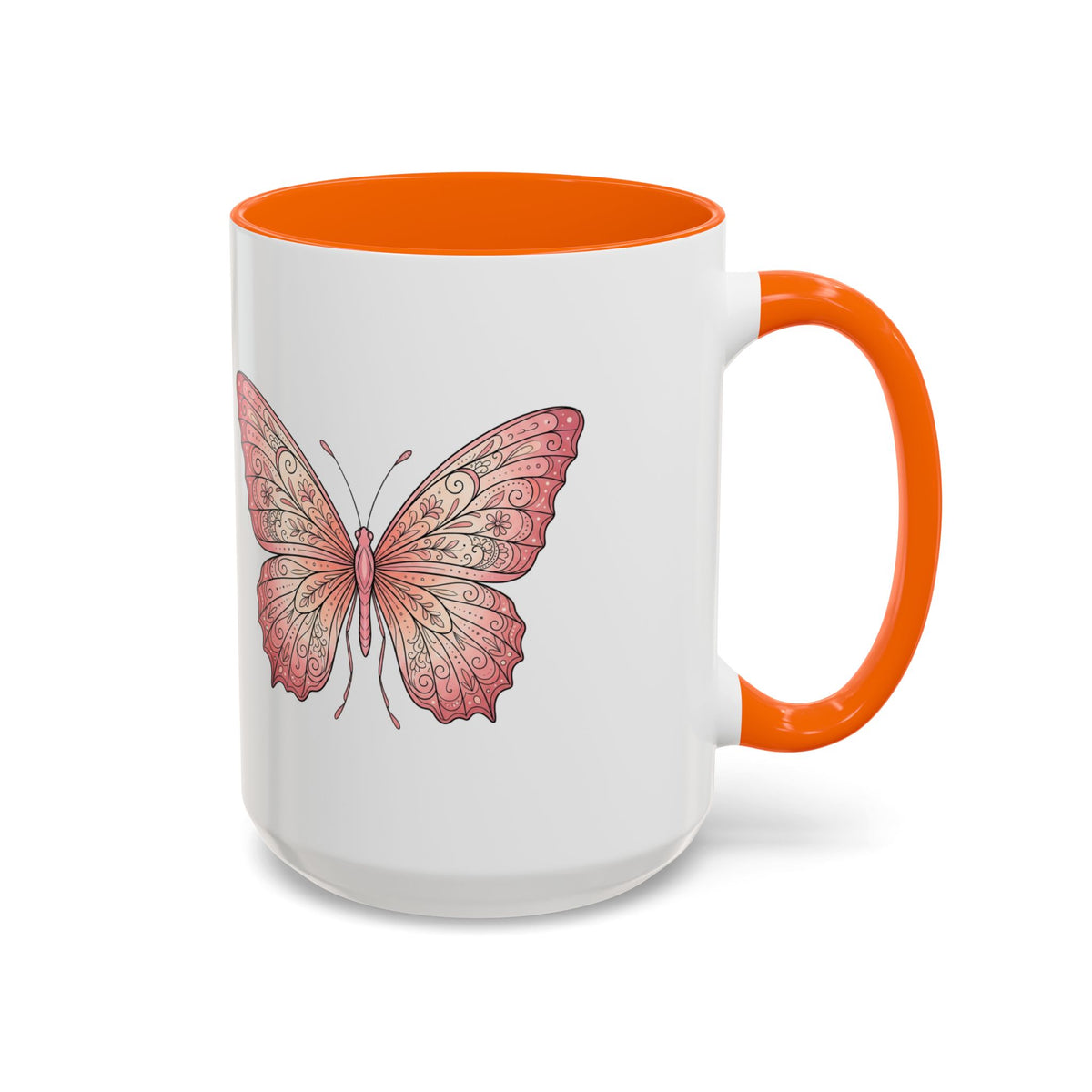 Pink Watercolor Butterfly Accent Coffee Mug — Floral Boho Tea & Coffee Cup (11/15oz)