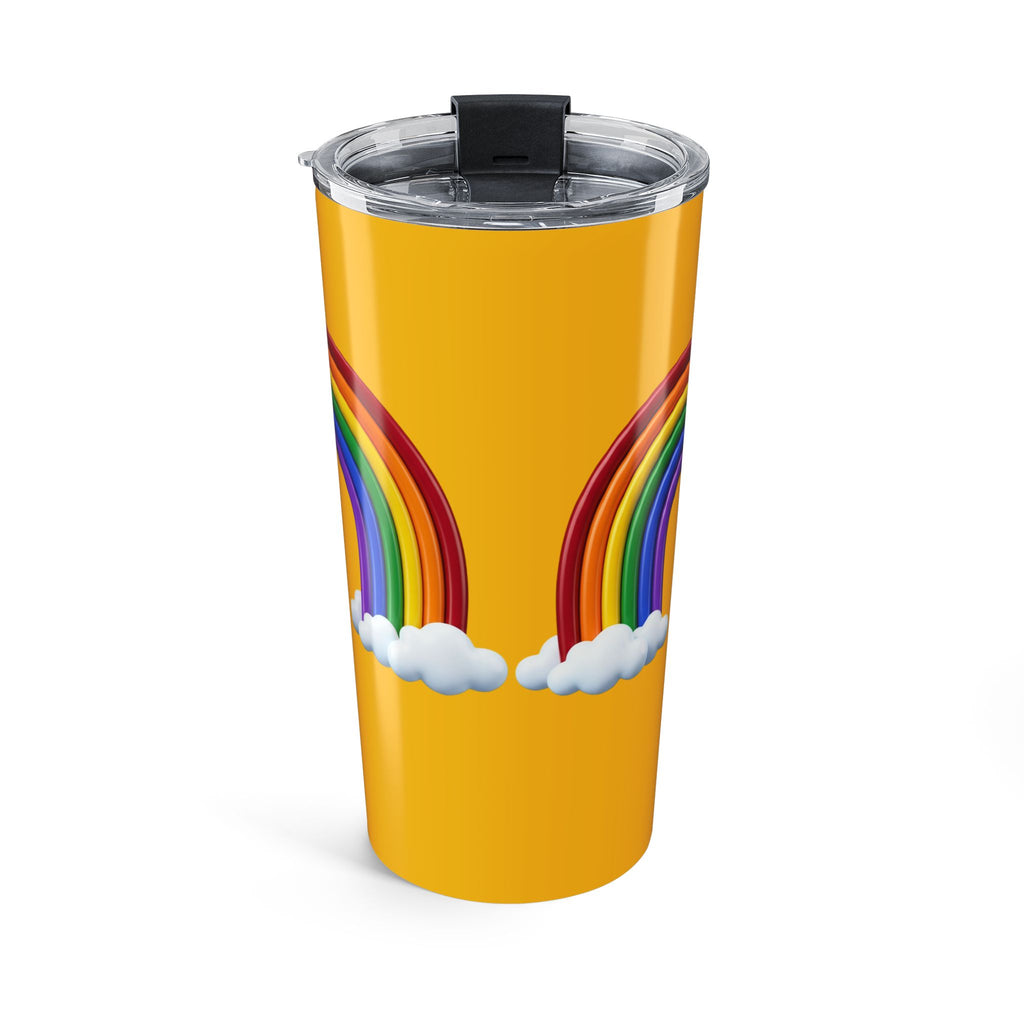 20oz Rainbow Tumbler - Double Arched Rainbow on Yellow Insulated Travel Cup