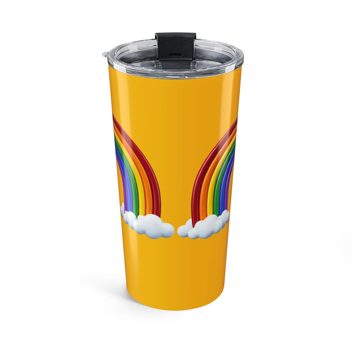 20oz Rainbow Tumbler - Double Arched Rainbow on Yellow Insulated Travel Cup