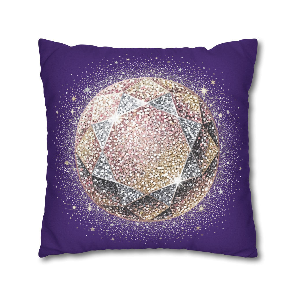 Glittery Dark Purple Spun Polyester Square Pillowcase