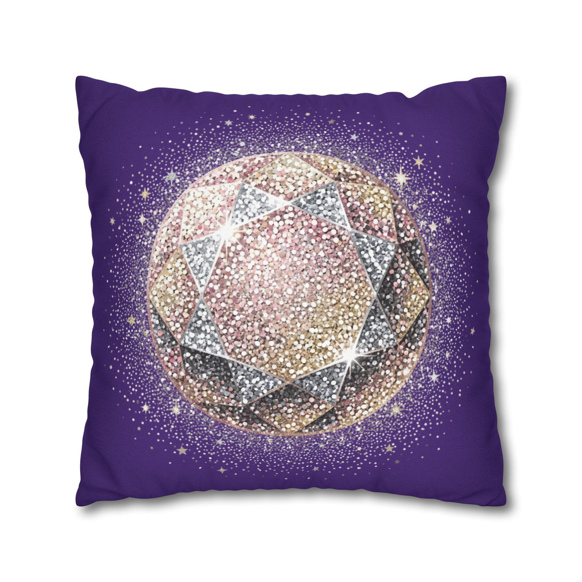Glittery Dark Purple Spun Polyester Square Pillowcase