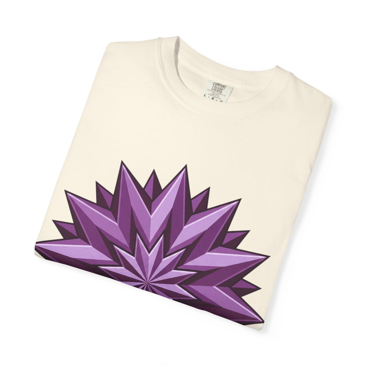 Purple Geometric Starburst T-Shirt — Bold 3D Floral Graphic Tee
