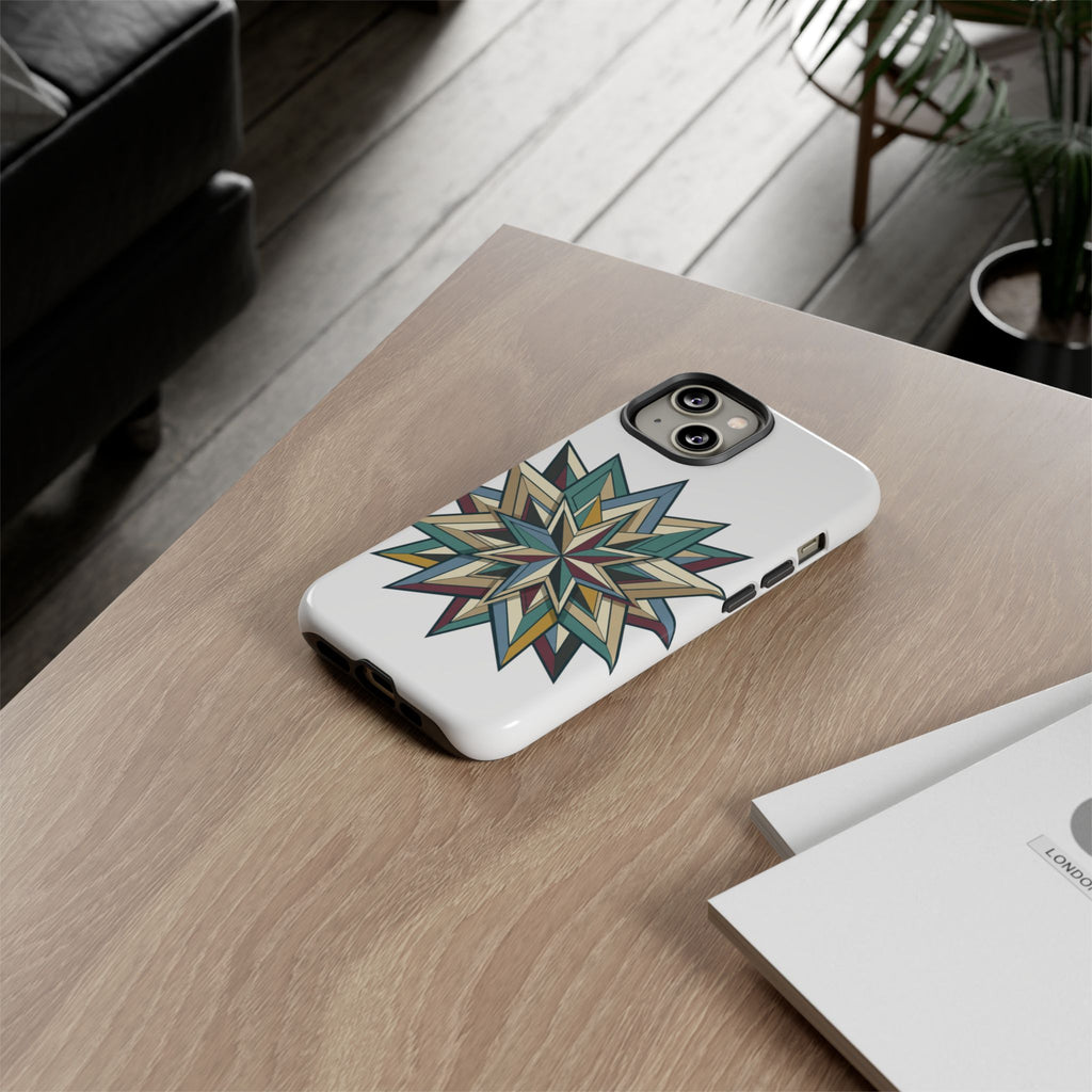 Geometric Star Phone Case — Teal & Earthtone Mandala Design
