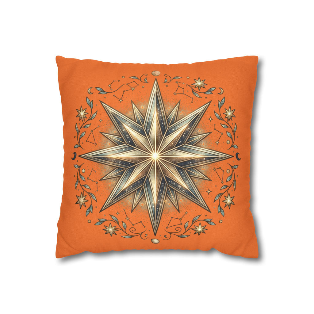 Star Print Orange Spun Polyester Square Pillowcase