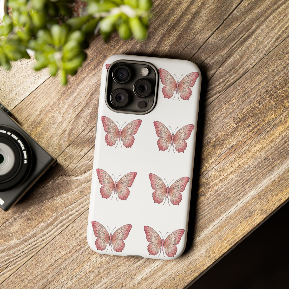 Pink Butterfly Tough Phone Case — Floral Pattern Protective Cover