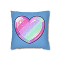 Pastel Glitter Heart Pillowcase Spun Polyester Square Pillowcase- Light Blue
