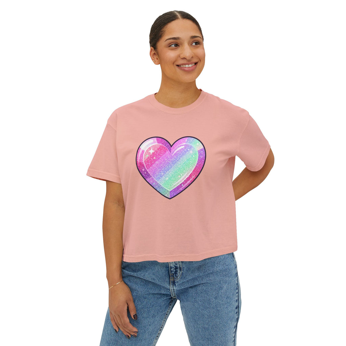 Pastel Glitter Heart Women's Boxy Tee