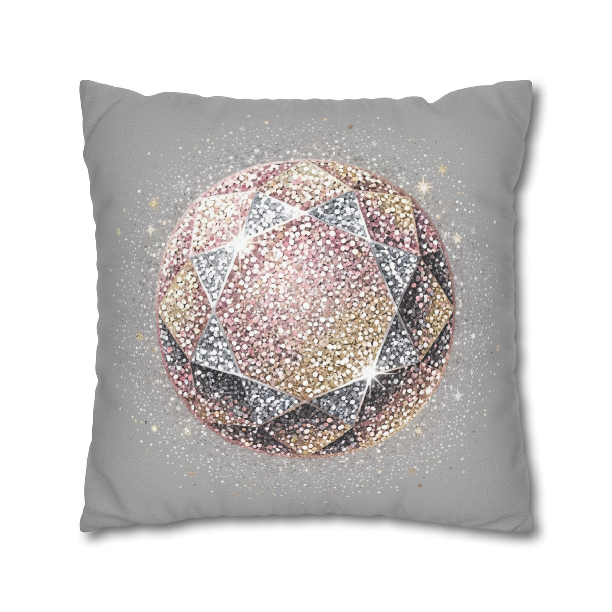 Glittery Light Grey Spun Polyester Square Pillowcase