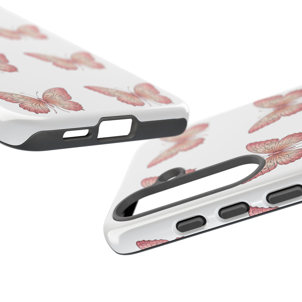 Pink Butterfly Tough Phone Case — Floral Pattern Protective Cover