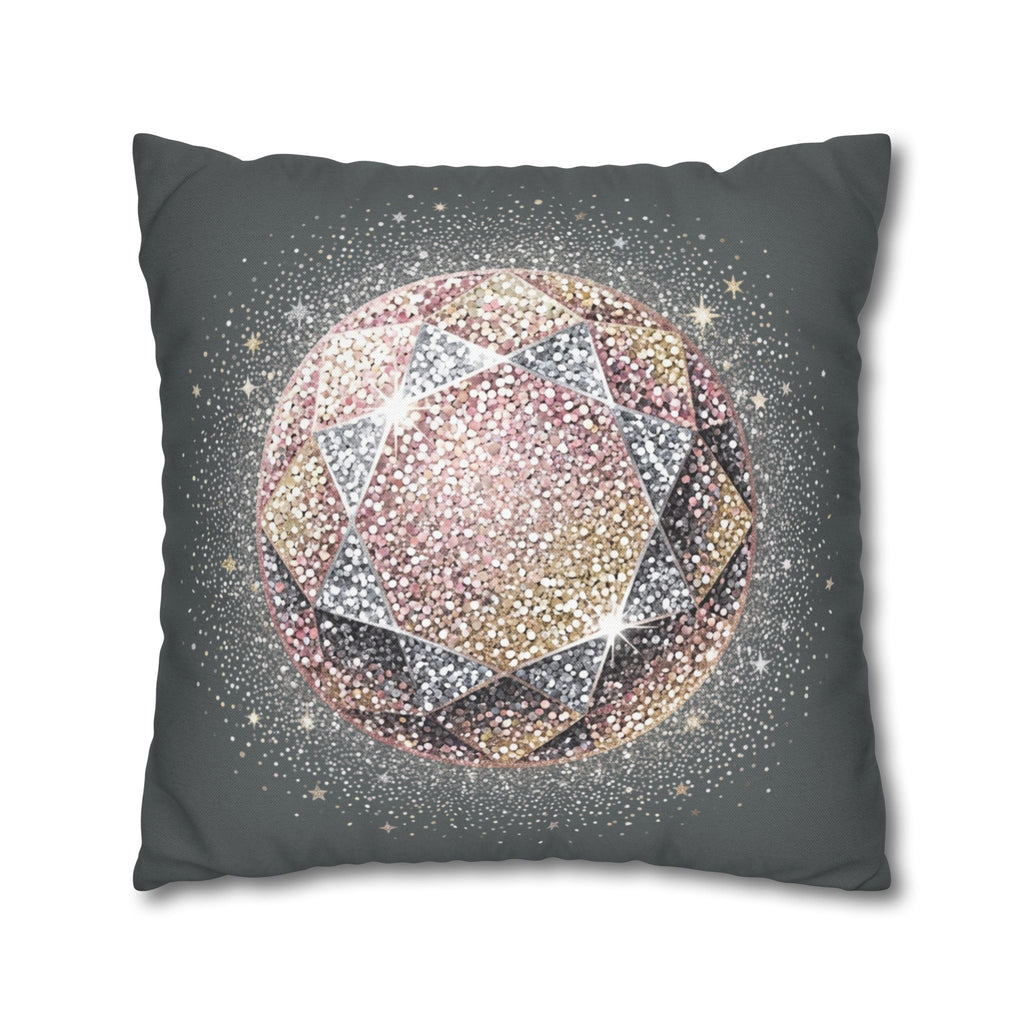 Glittery Dark Grey Spun Polyester Square Pillowcase