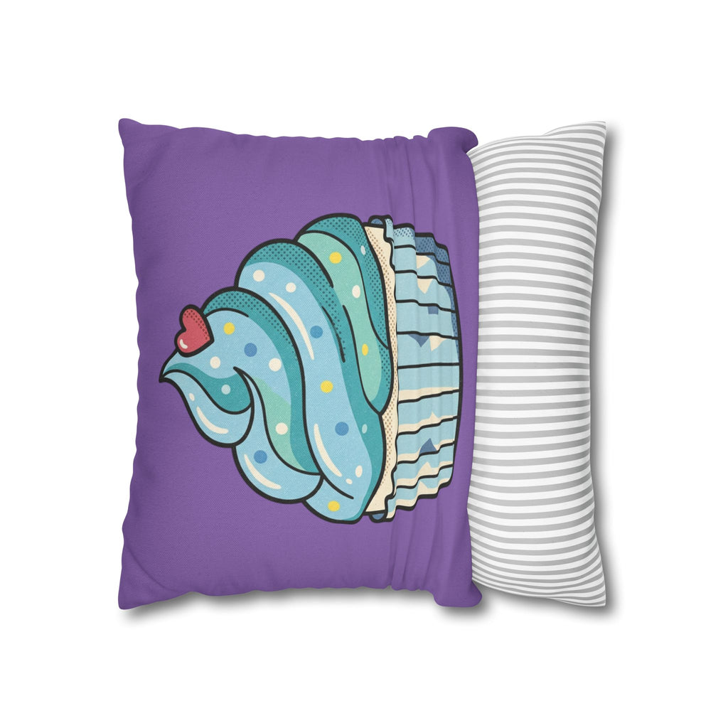 Cupcake Throw Pillow - Cute Blue Frosting Decorative Cushion for Kids’ Rooms, Nurseries & Baker Gift- Light Purple