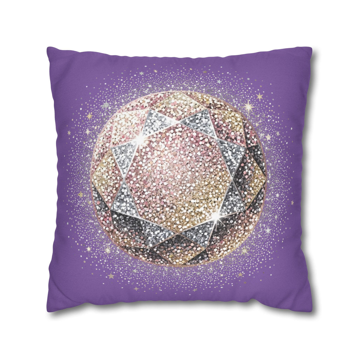 Glittery Light Purple Spun Polyester Square Pillowcase