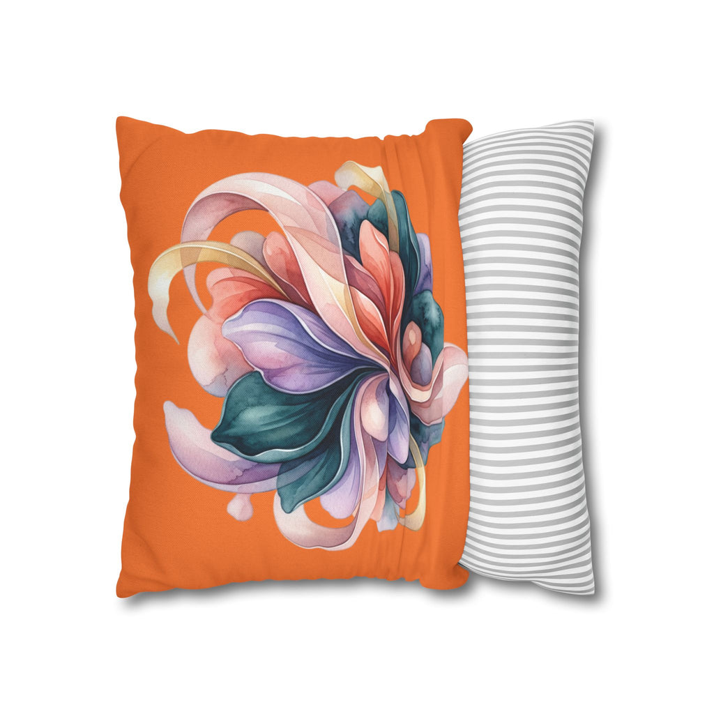 Abstract Floral Throw Pillowcase — Colorful Swirl Design on Orange