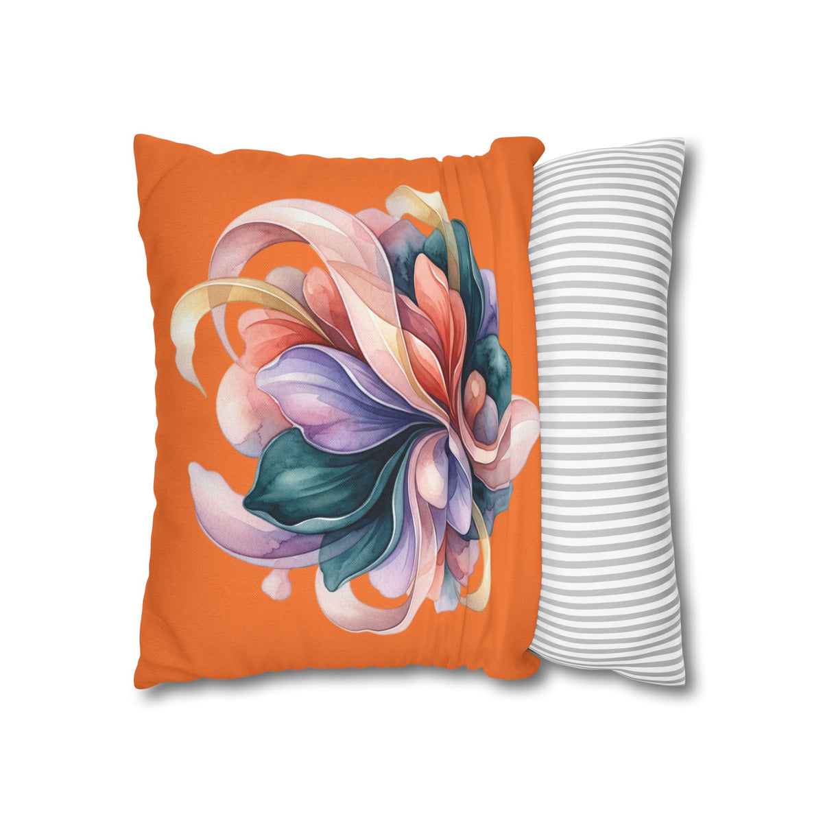 Abstract Floral Throw Pillowcase — Colorful Swirl Design on Orange