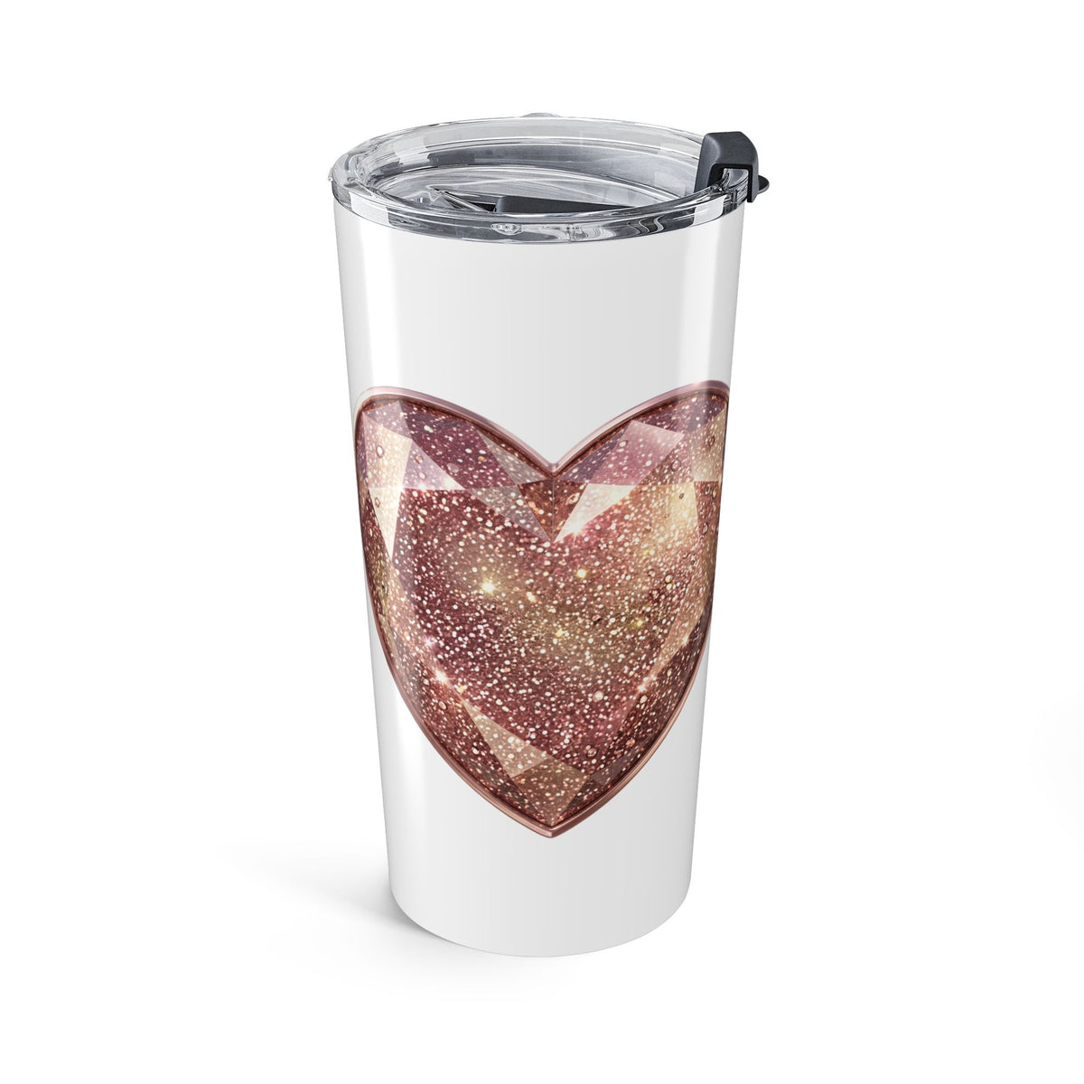 20oz Rose Gold Glitter Heart Tumbler — Stainless Travel Cup- White