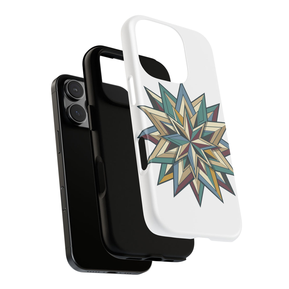 Geometric Star Phone Case — Teal & Earthtone Mandala Design