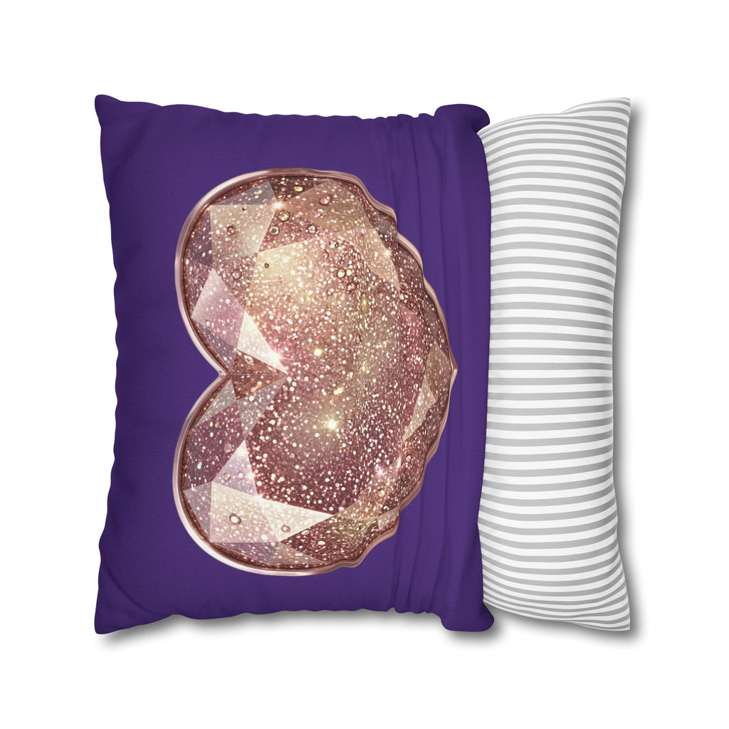 Sparkling Rose Gold Heart Pillowcase — Decorative Square Throw Pillow Cover- Dark Purple