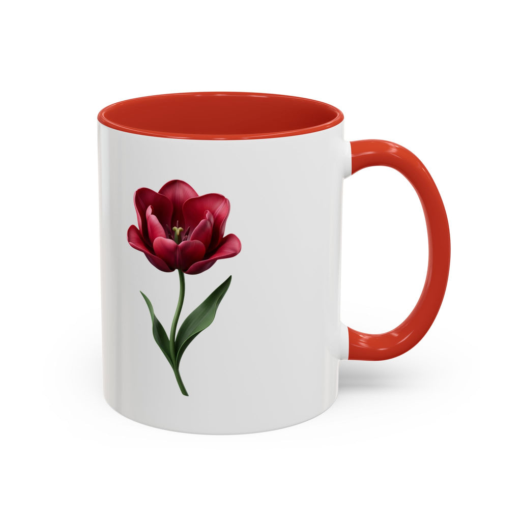 Red Tulip Accent Coffee Mug – Floral 11/15oz Ceramic Mug