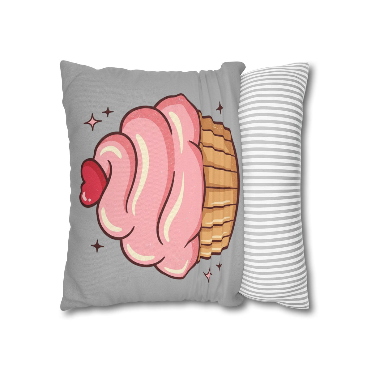 Pink Cupcake Spun Polyester Square Pillowcase- Light Grey