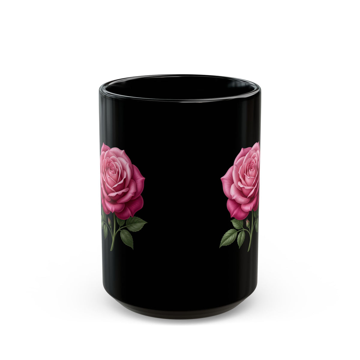 Pink Rose Black Mug — Elegant Floral Coffee Cup (11oz & 15oz)