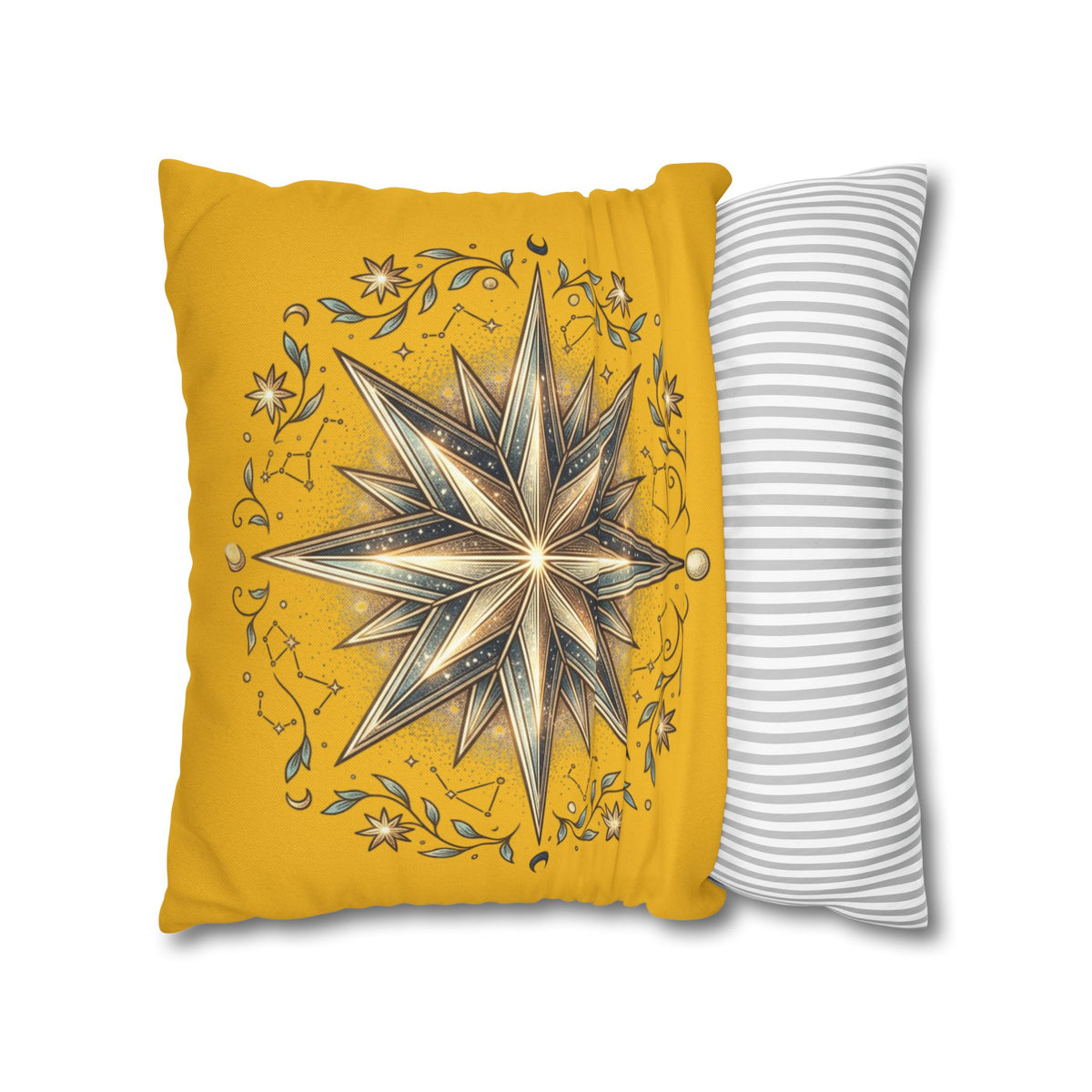 Star Print Yellow Spun Polyester Square Pillowcase