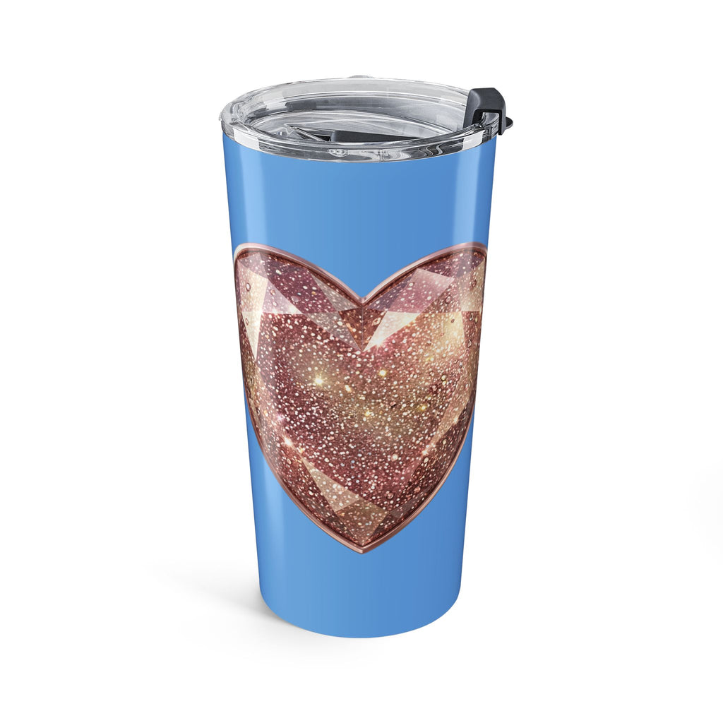 20oz Glitter Heart Tumbler - Sparkle Love Travel Cup- Light Blue