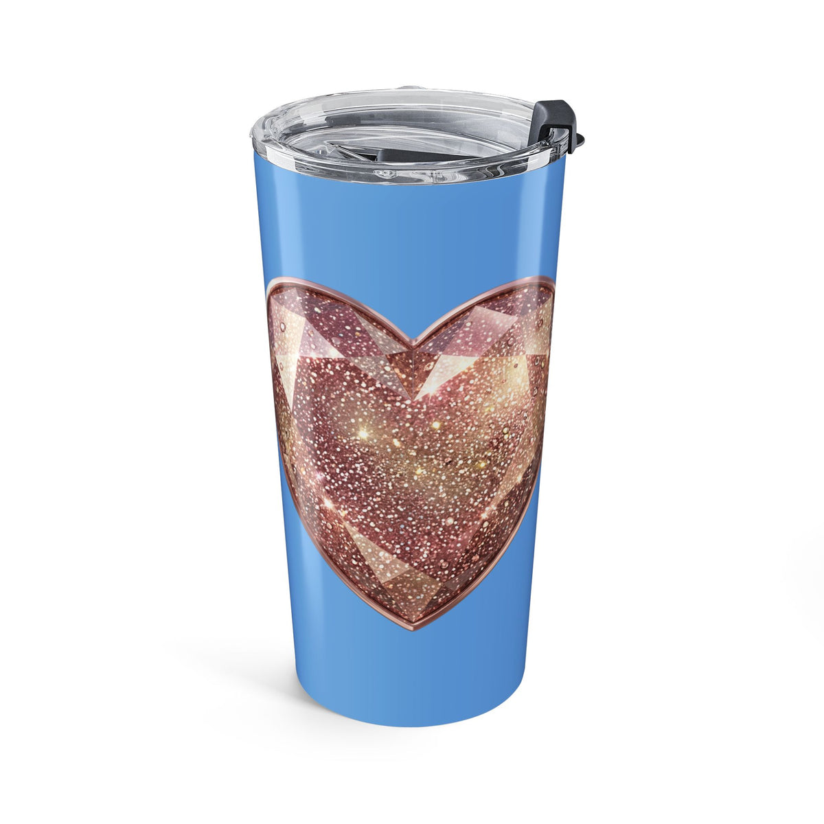 20oz Glitter Heart Tumbler - Sparkle Love Travel Cup- Light Blue