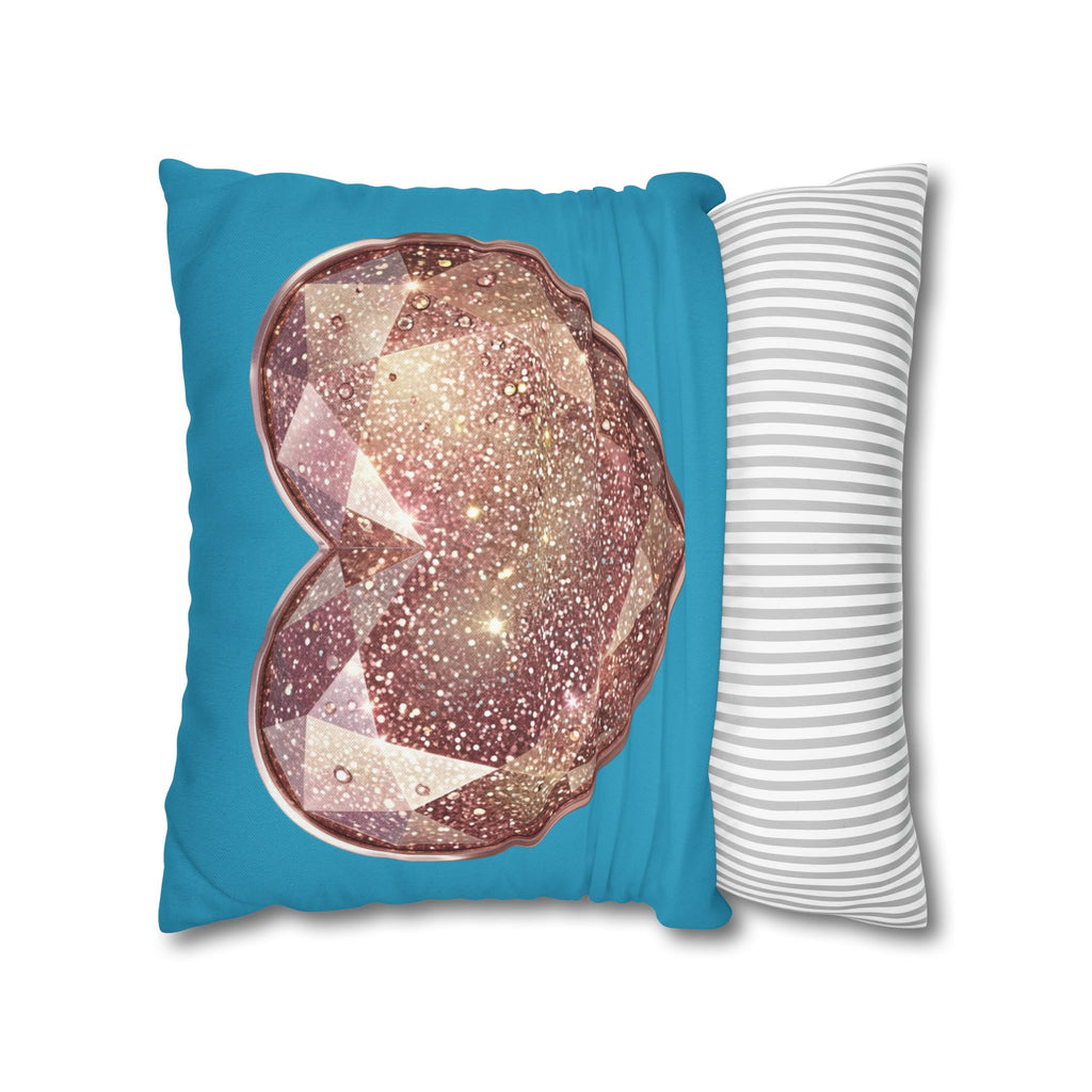 Sparkling Rose Crystal Heart Pillowcase — Decorative Square Throw Pillow Cover- Turquoise