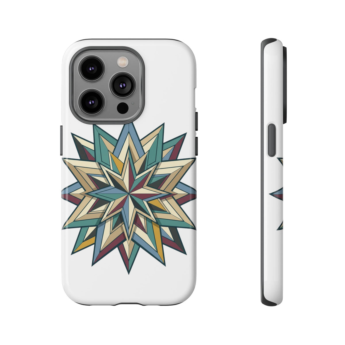 Geometric Star Phone Case — Teal & Earthtone Mandala Design