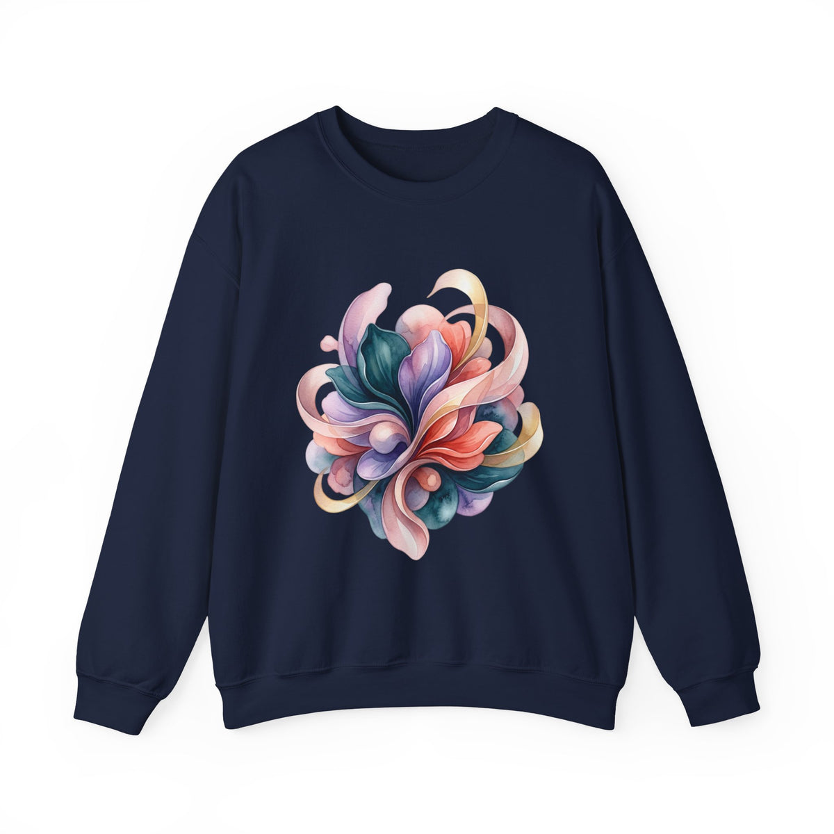 Abstract Floral Crewneck Sweatshirt — Pastel Swirl Art Pullover