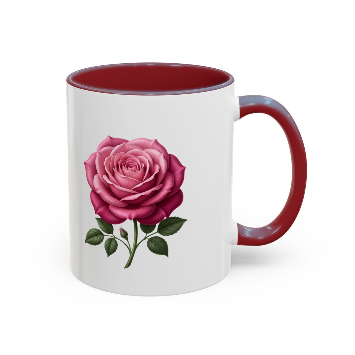 Pink Rose Accent Coffee Mug — Floral Tea & Coffee Cup (11/15 oz)