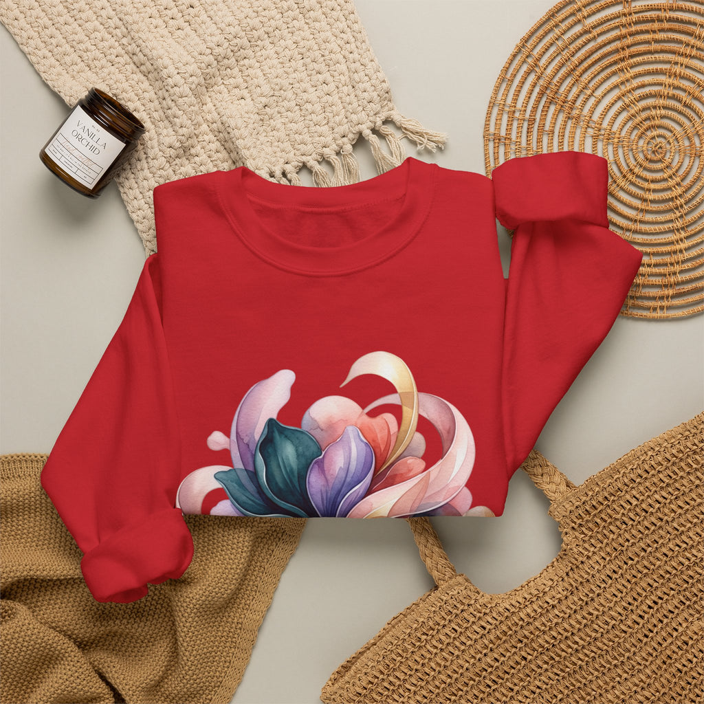Abstract Floral Crewneck Sweatshirt — Pastel Swirl Art Pullover