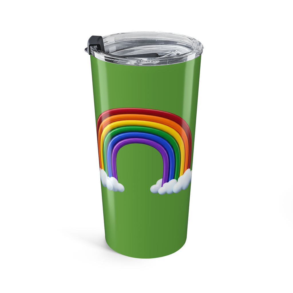 20oz Rainbow Tumbler — Insulated Travel Cup with Rainbow & Clouds