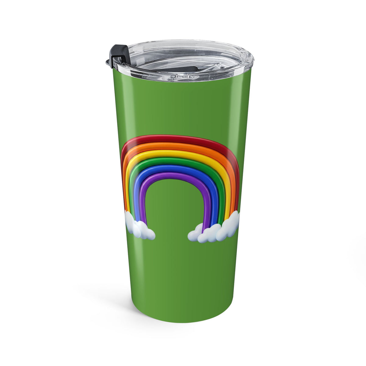 20oz Rainbow Tumbler — Insulated Travel Cup with Rainbow & Clouds