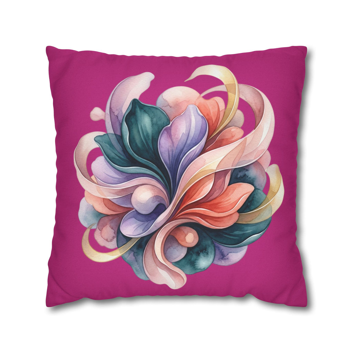 Floral Whirl Decorative Pillowcase — Pink Abstract Bloom Square Cushion Cover