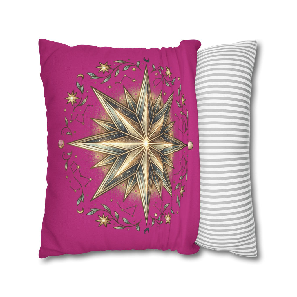 Star Print Magenta Spun Polyester Square Pillowcase